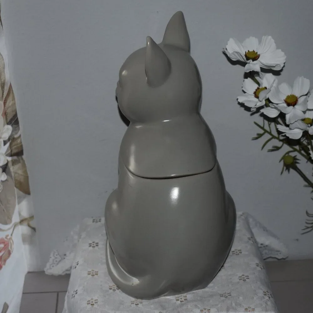 Threshold Stoneware Gray Cat Cookie Jar Cottage Farmhouse Kitchen Decor - Picture 10 of 13